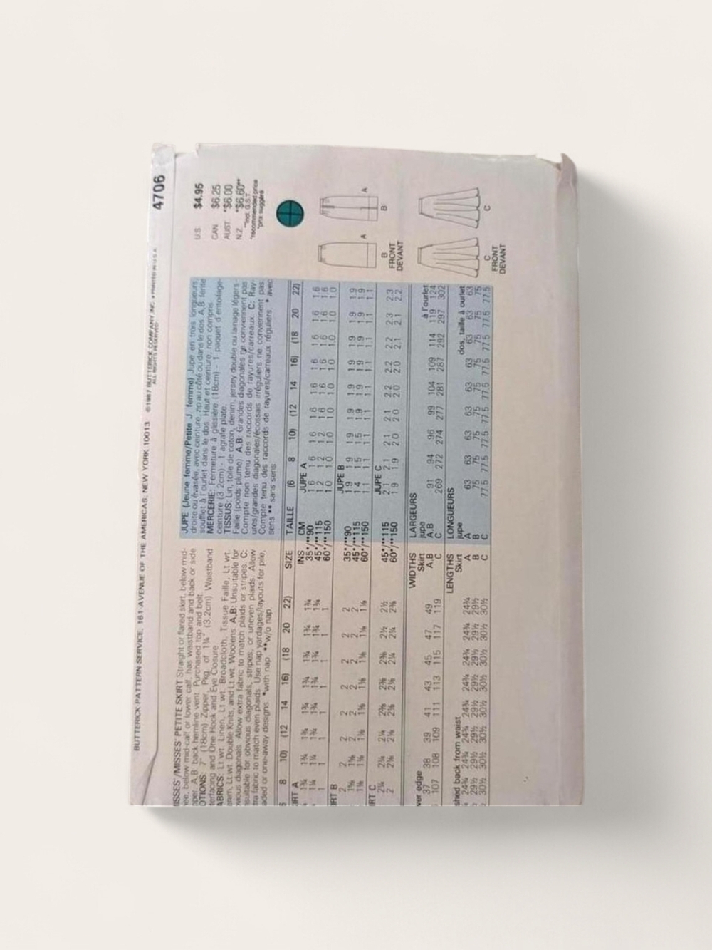 1987 Butterick Sewing Pattern - Picture 2 of 2